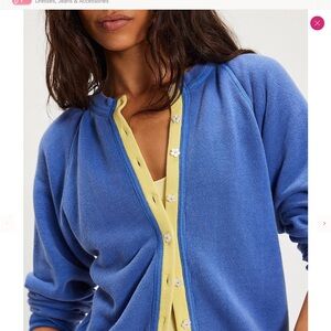 Free People Blue Cardigan with Yellow Trim